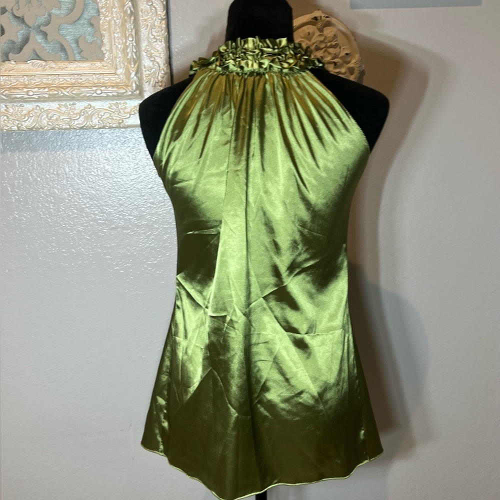 Max Studio Shiny Green Top With Ruffle Detail - Picture 10 of 11